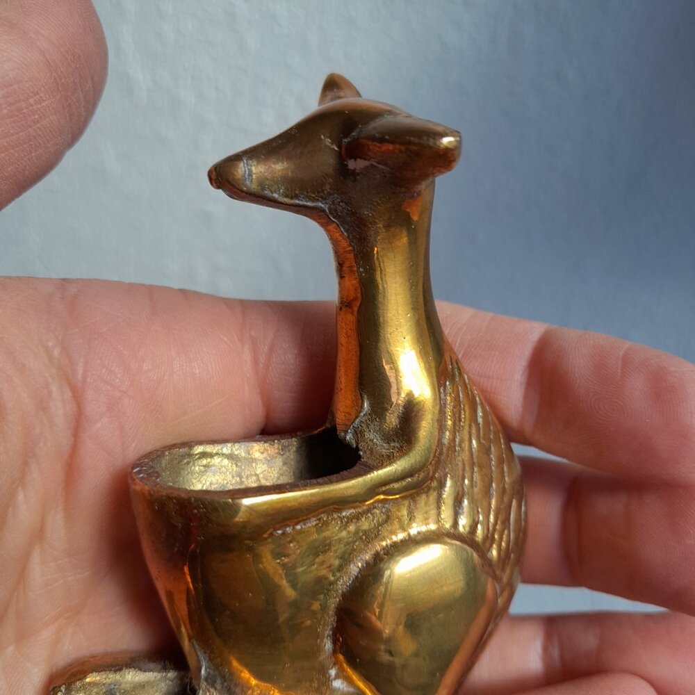 Vintage Brass Kangaroo 3" Incense Burner Miniature with Pouch Pocket Figurine - Picture 8 of 11